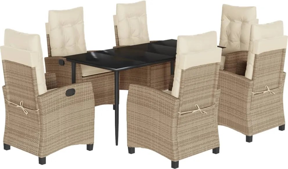 vidaXL 7 részes bézs polyrattan kerti étkezőgarnitúra párnákkal