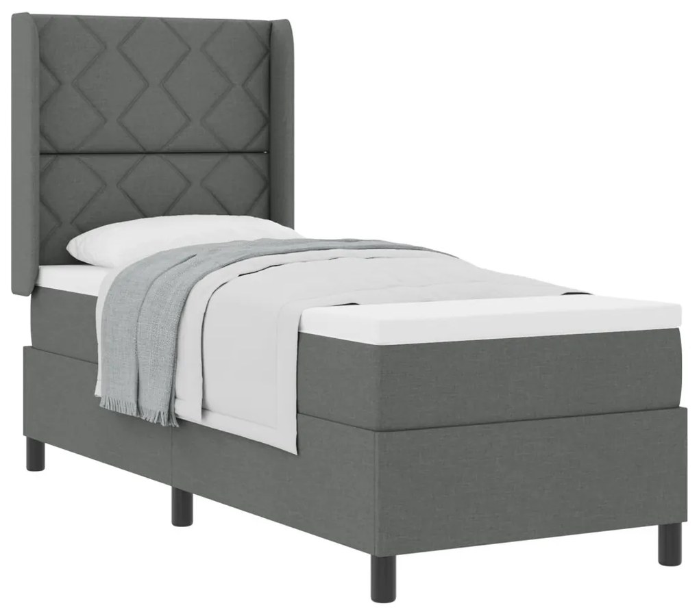 Boxspring Ágy Matrac Közepes Szürke 90x190 cm Szövet