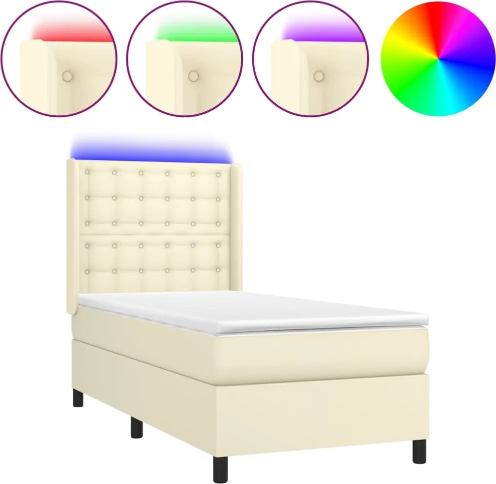 vidaXL krémszínű műbőr rugós ágy matraccal és LED-del 100x200 cm