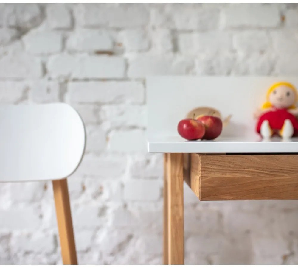 Luka fehér íróasztal kőrisfa lábakkal, hossz 65 cm - Ragaba