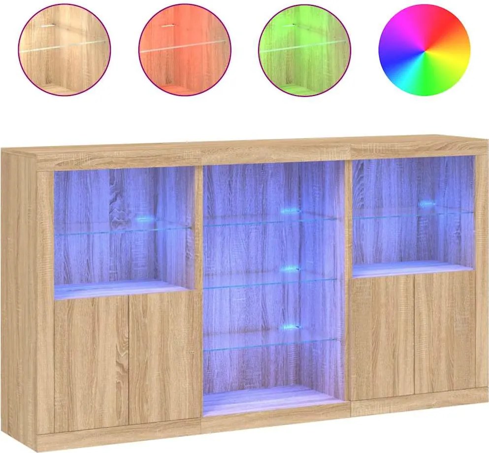 vidaXL sonoma tölgy színű tálalószekrény LED-ekkel 181,5 x 37 x 100 cm
