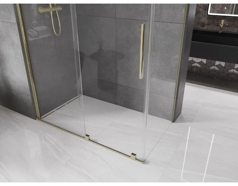 Mexen Velar, zuhanykabin tolóajtóval 140 (ajtó) x 85 (fal) cm, 8mm átlátszó üveg, arany fényes, 871-140-085-01-50