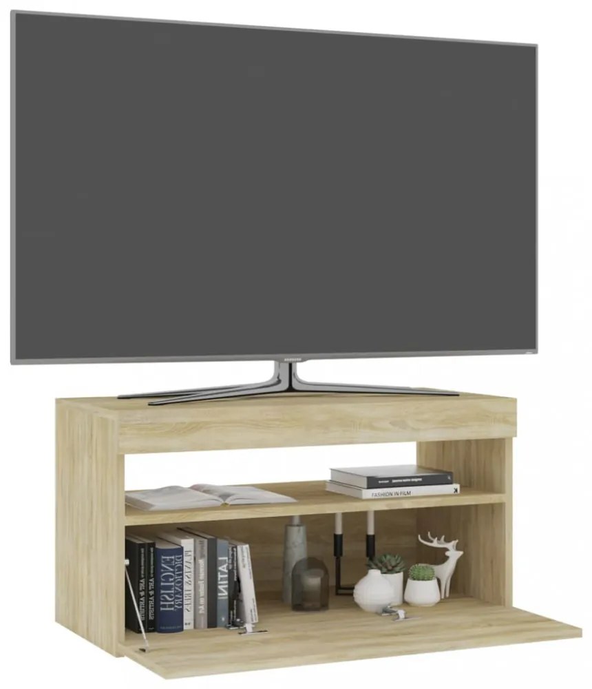 sonoma tölgy színű TV-szekrény LED-világítással 75 x 35 x 40 cm