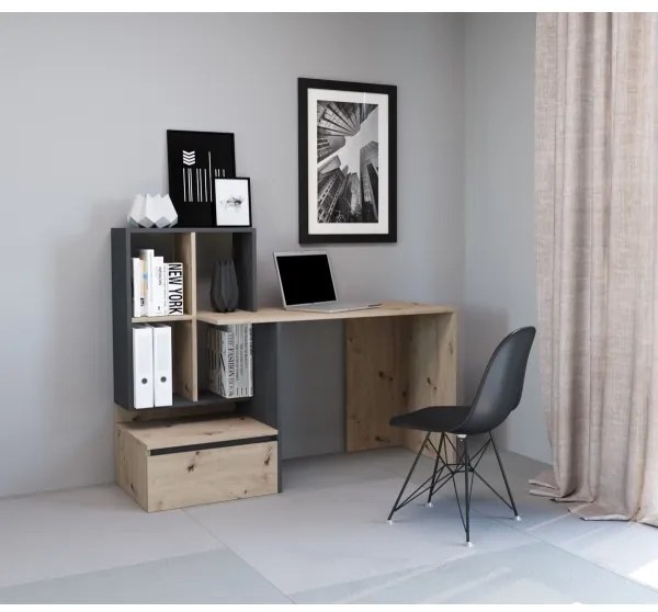 MARLO íróasztal polccal, artisan tölgy/antracit