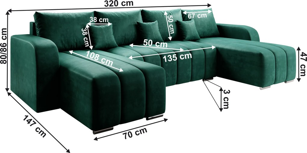 Univerzális ülőgarnitúra, smaragd, PORIMA U