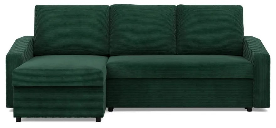 Zeus sarokkanapé, 2 ágyneműtartóval, döntött kartámasz, kordbársony, univerzális oldal, bonell töltet, zöld