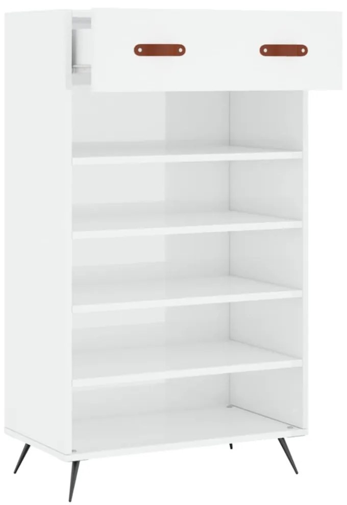 magasfényű fehér szerelt fa cipőszekrény 60 x 35 x 105 cm