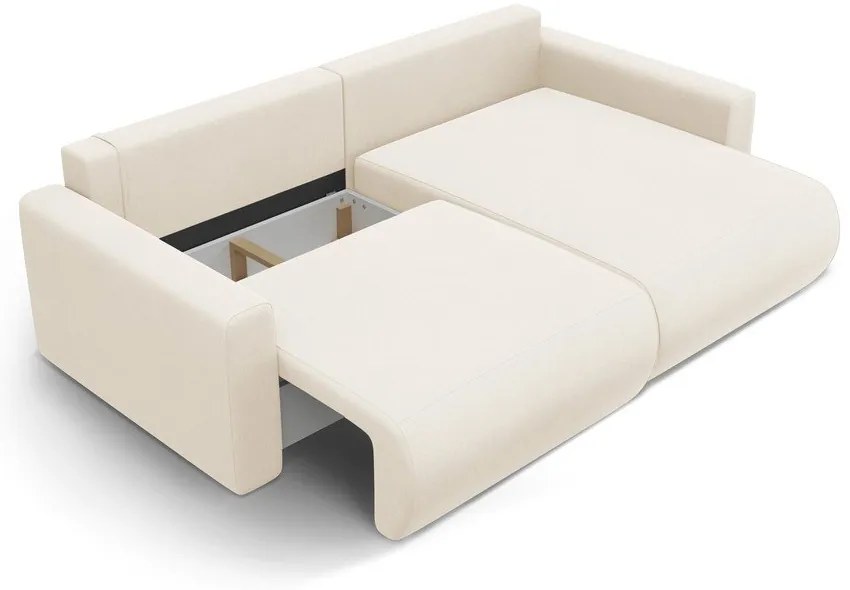 Bézs bársony kinyitható tárolóhelyes sarokkanapé Belfast – Cosmopolitan Design