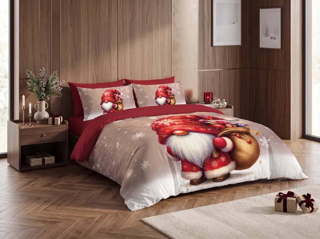 3D Mikroszálas ágyneműhuzat SANTA GNOME piros Ágyneműhuzat mérete: 70 x 90 cm | 140 x 200 cm