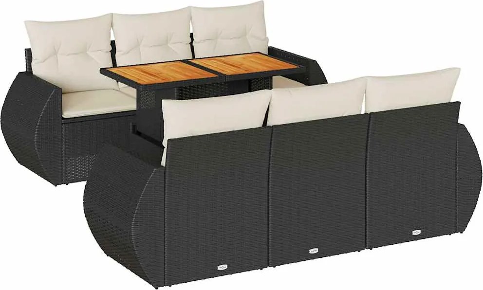 vidaXL 7 részes fekete polyrattan kerti ülőgarnitúra párnával