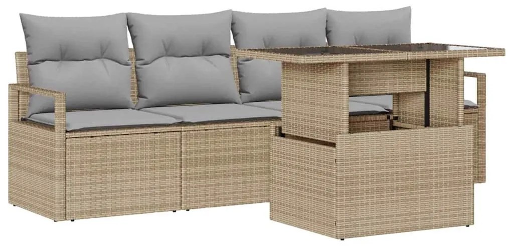 Kerti Kanapé Szett tárolóval 5 pcs Bézs Poli rattan