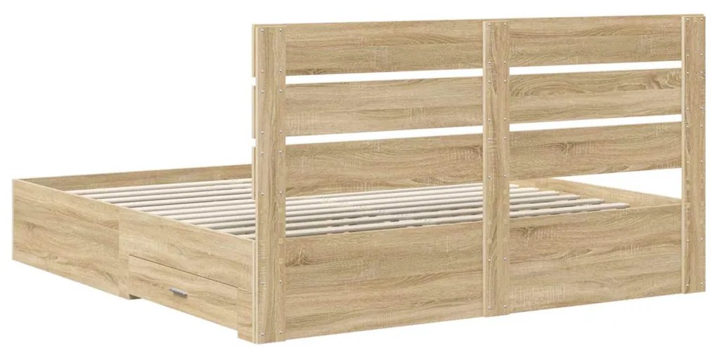 vidaXL Ágykeret fiókkal fejtámlával Sonoma tölgy 200 x 200 cm Faanyag