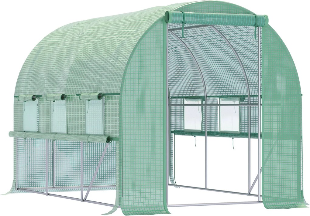 Outsunny Zöld Alagút Üvegház, 2,95 x 2 x 2 m Üvegház Rolós Ablakkal, UV Védelemmel, Szélálló Paradicsomház, Kerthez és Erkélyhez, Acél | Aosom