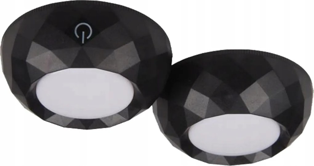 2x LED-es öntapadós szekrénylámpa kerek Fekete szekrénylámpa