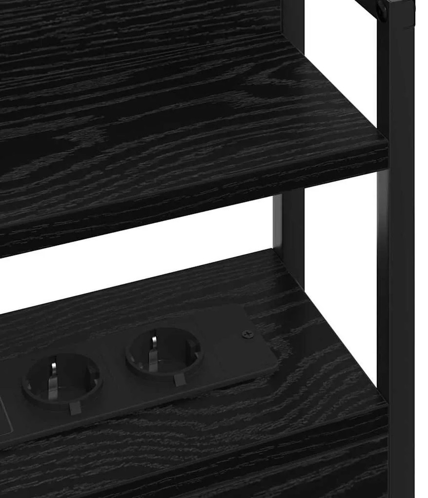 Fejtámla LED -es lámpákkal polcokkal Musta tammi 160 cm Faanyag