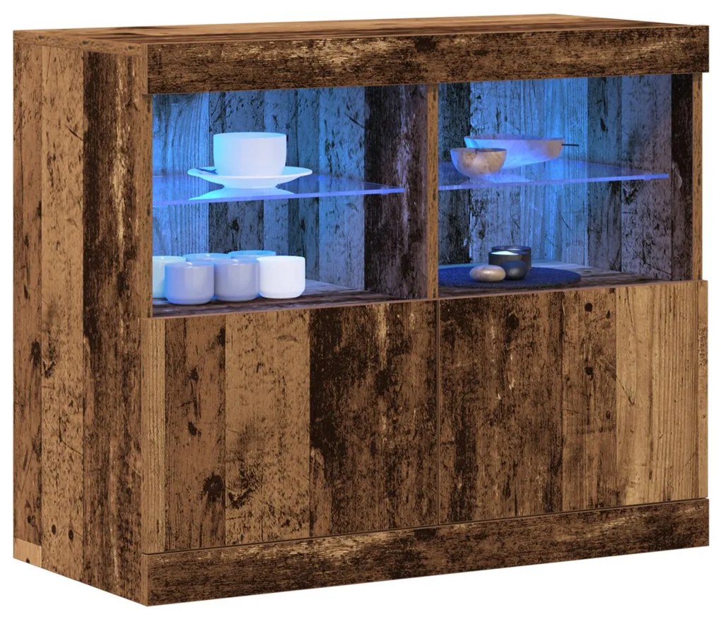 Oldalfal LED világítással Régi Fa 81x37x67 cm