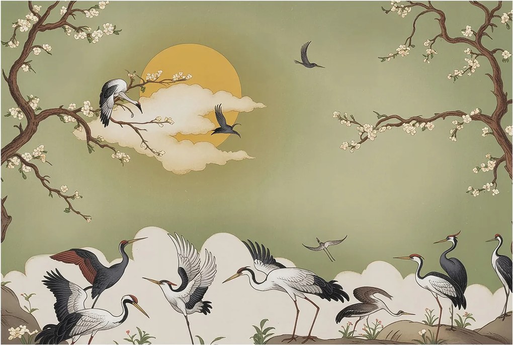 Flizelin tapéta Divatos 3D fali ragasztóval Elegáns természet 104x70 Ragasztó