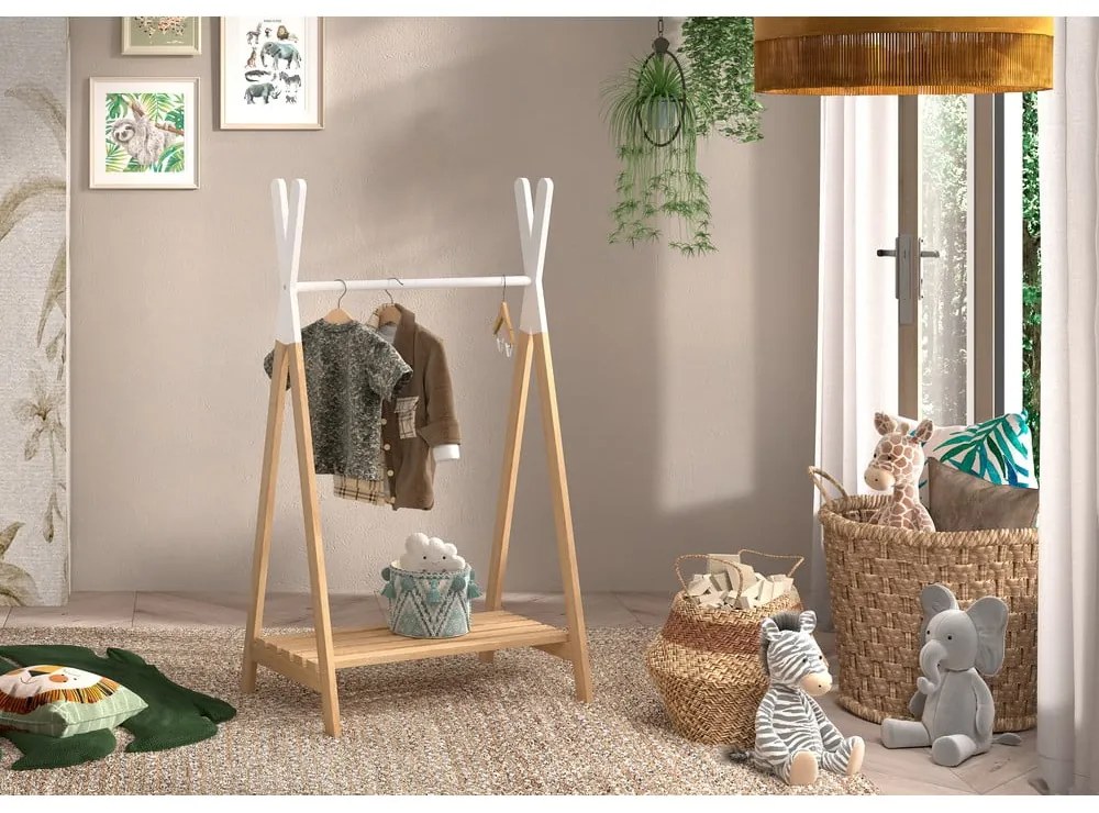 Fehér-natúr színű borovi fenyő gyerek fogas KIDDY – Vipack