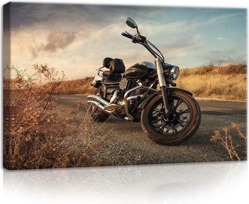 Vászonkép 60x40 Motorkerékpár út naplemente tájkép szabadság utazás nyugalom