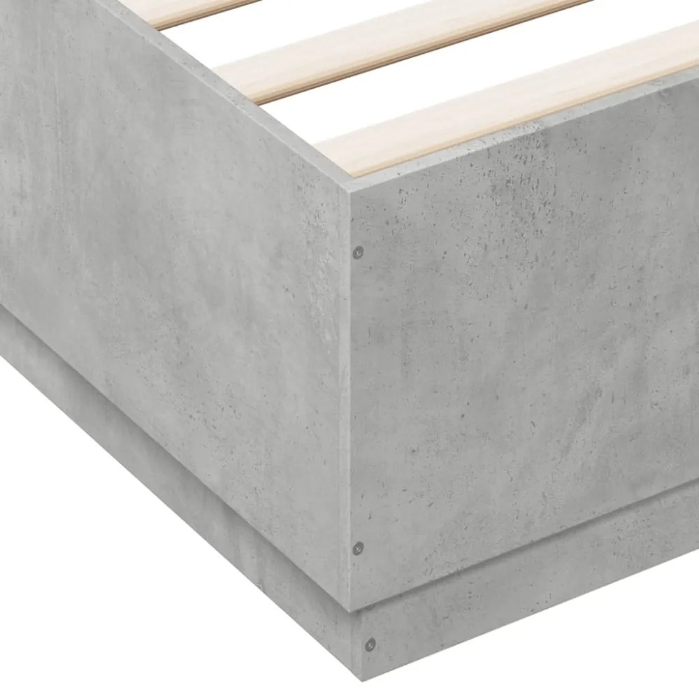 betonszürke szerelt fa ágykeret LED-világítással 200 x 200 cm