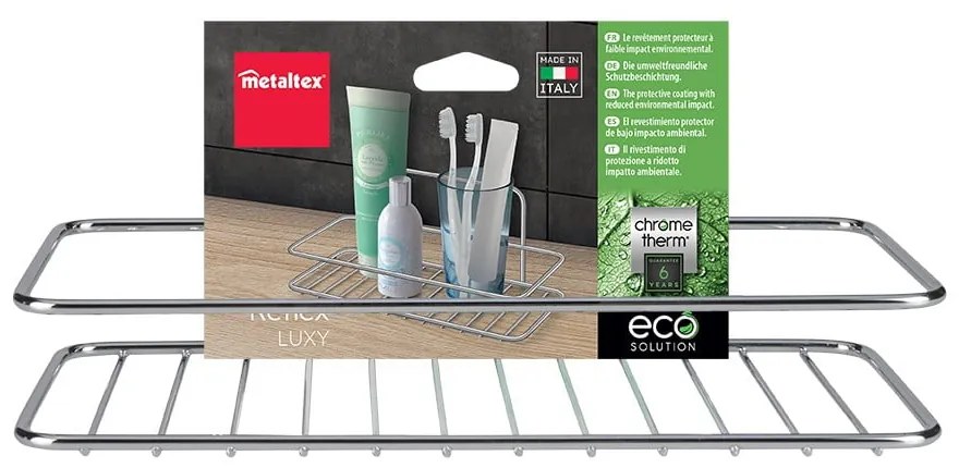 Fényes ezüstszínű függő öntapadós acél fürdőszobai polc Luxy – Metaltex