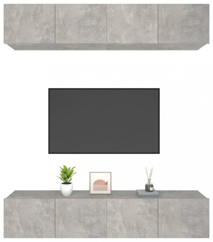 vidaXL4 db betonszürke szerelt fa fali TV-szekrény 80 x 30 x 30 cm