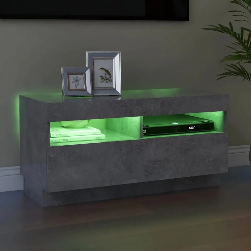 betonszürke TV-szekrény LED-lámpákkal 80 x 35 x 40 cm
