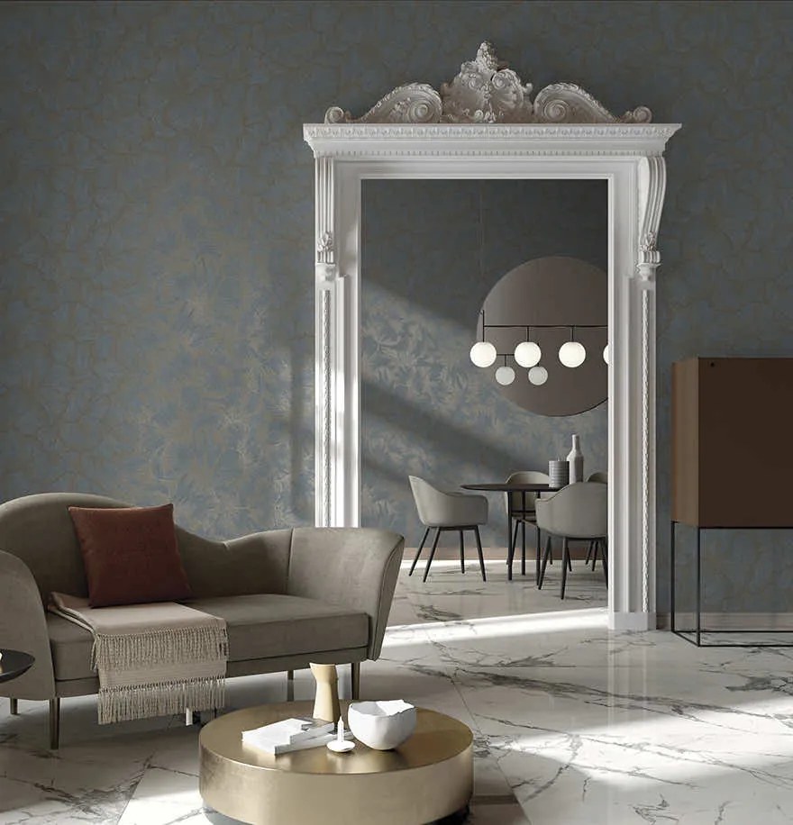 Holden Decor Essence Suzani kék ginkgo leveles fémhatású vlies tapéta – 66311