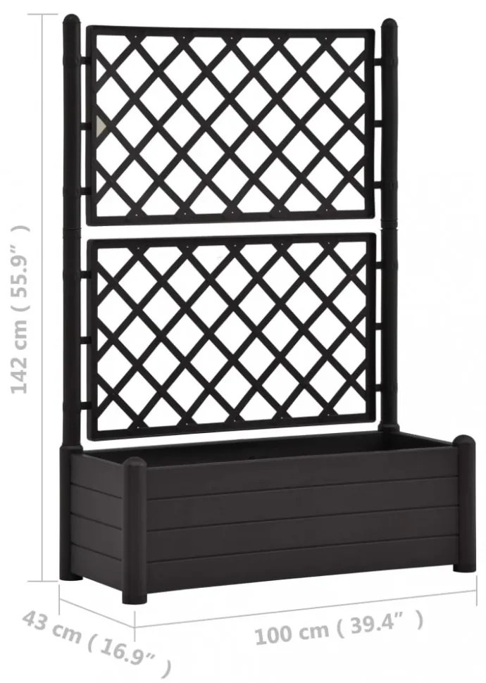 antracitszürke polipropilén rácsos kerti ültető 100x43x142 cm