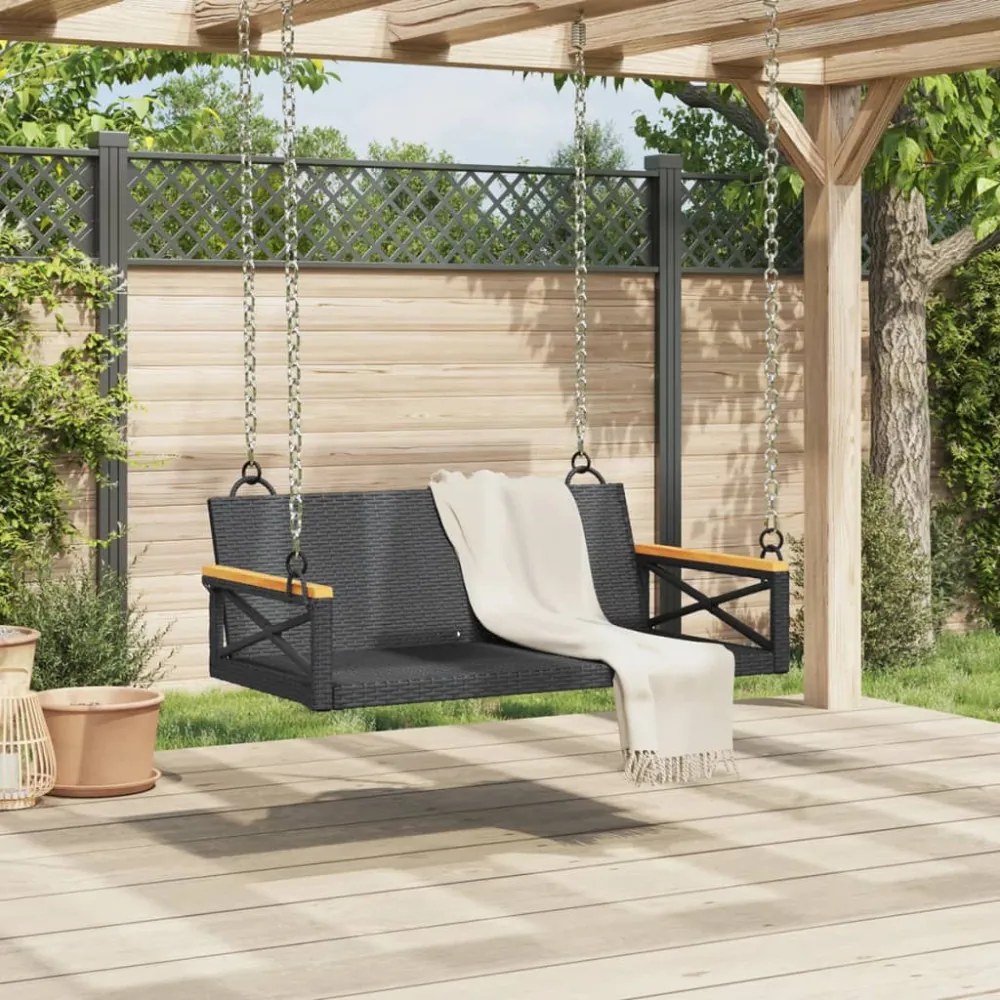 fekete polyrattan hintapad 109 x 62 x 40 cm