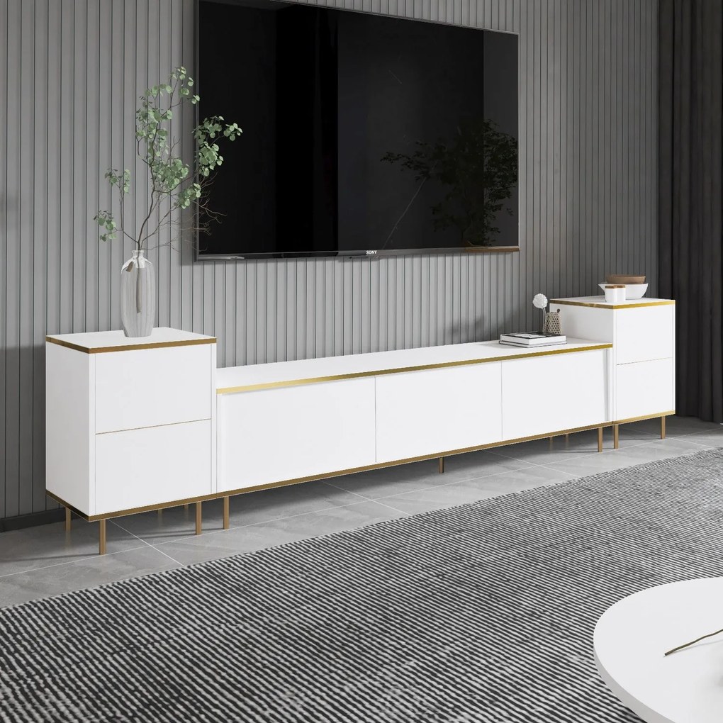 TV szekrény Imaj - White, Gold