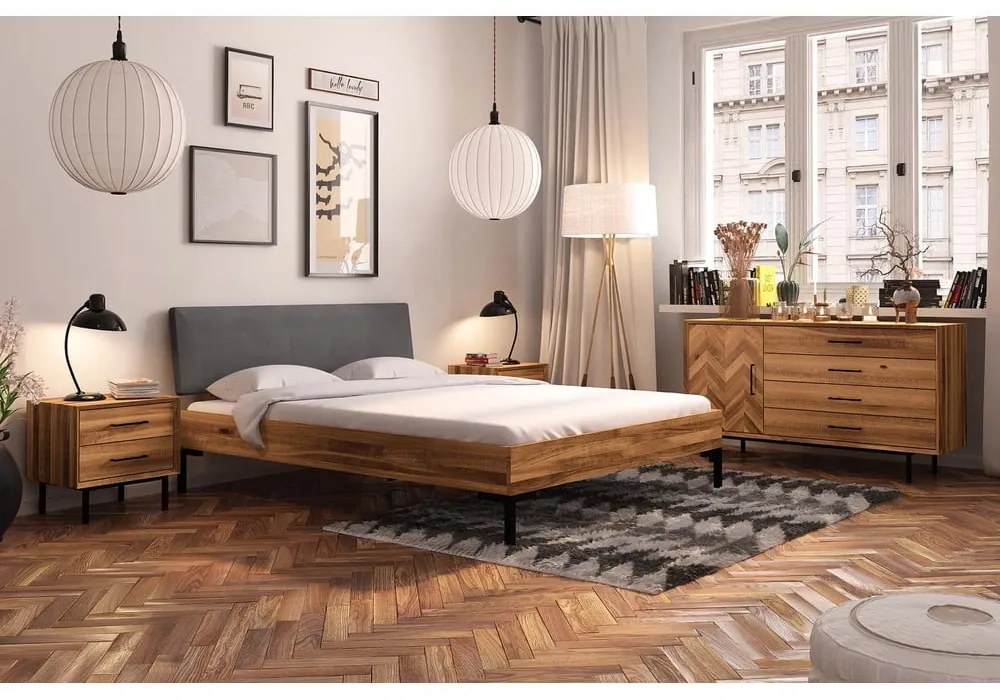 Tölgyfa franciaágy kárpitozott ágytamlával 180x200 cm Abies 1 - The Beds