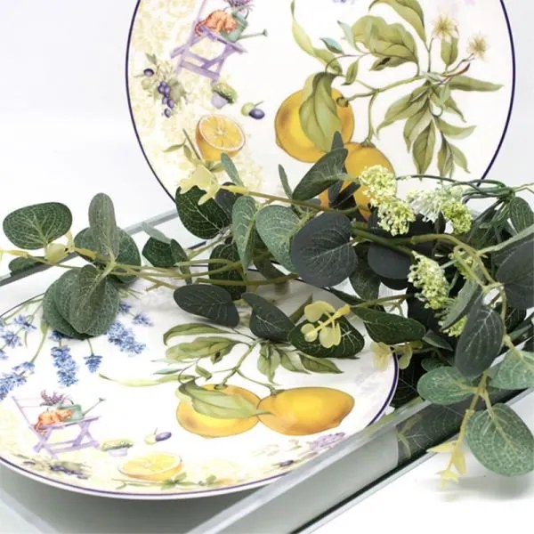Citromos levendulás porcelán desszertes tányér szett - 2 darabos - 20,5 cm