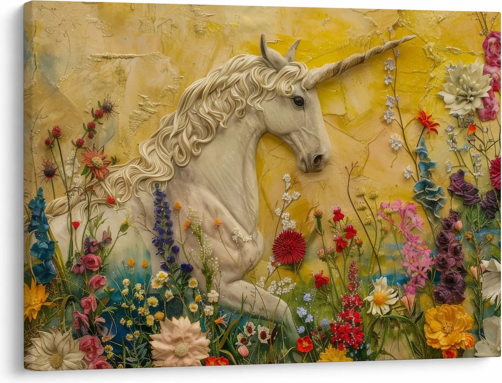 Kép - Egyszarvú virágokkal (70x50 cm)