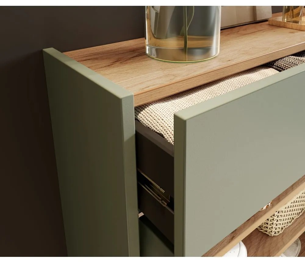 Zöld-natúr színű előszoba bútor Ameca – Germania