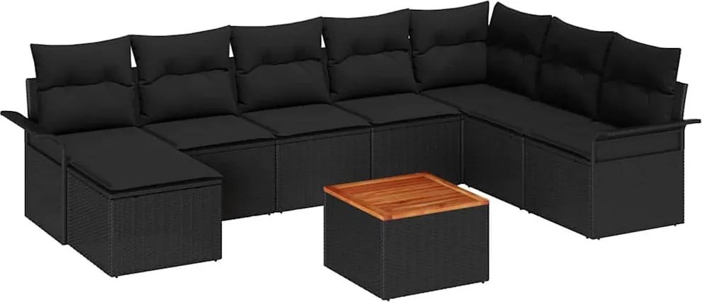 vidaXL Kerti Kanapé Szett párnával 9 pcs Fekete polirattan