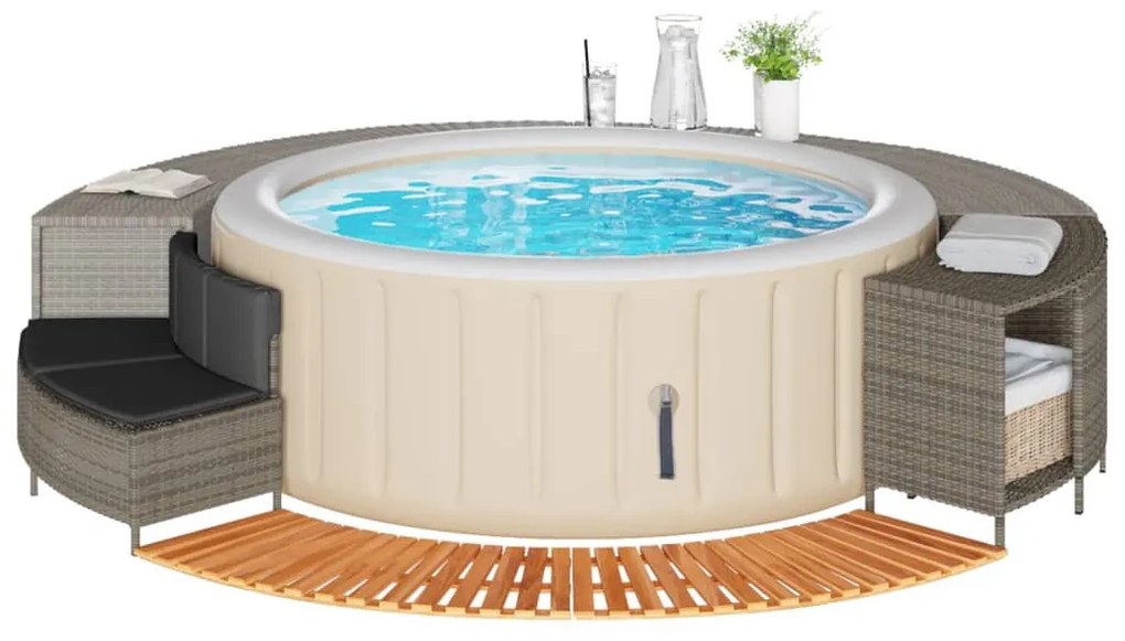 vidaXL szürke polyrattan és tömör akácfa jakuzzi-keret