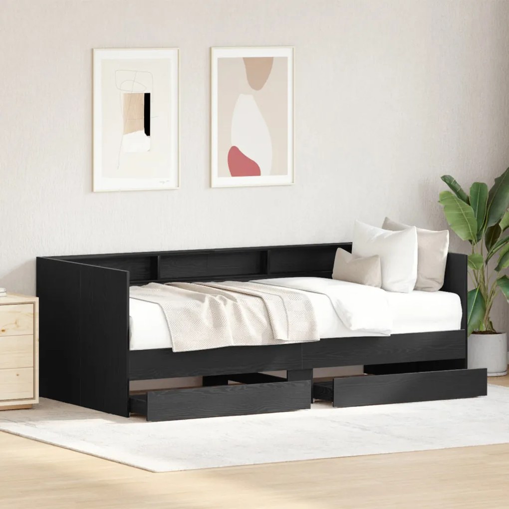 Nappali ágy fiókokkal Beton szürke 90x200 cm Műanyag fa