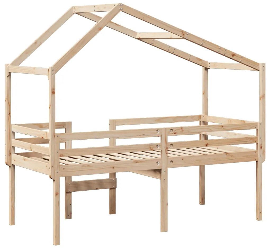 tömör fenyőfa magasított ágy tetővel 80 x 200 cm