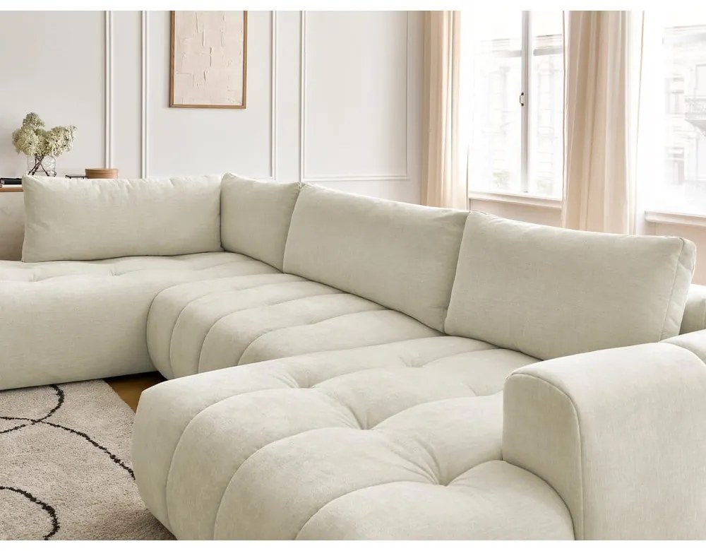 Bézs kinyitható-tárolóhelyes sarokkanapé (bal oldali-U alakú) Fuji – Bobochic Paris