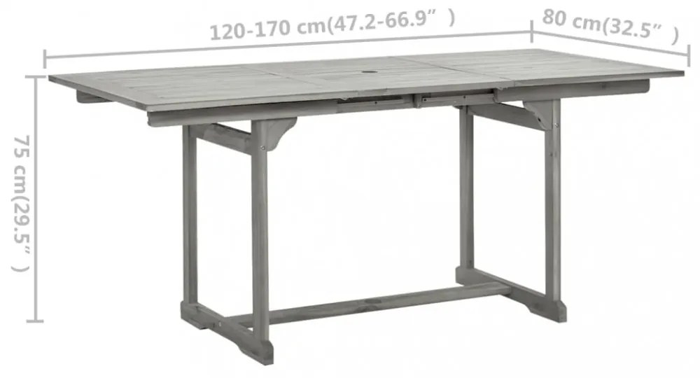 tömör akácfa kerti étkezőasztal (120-170) x 80 x 75 cm