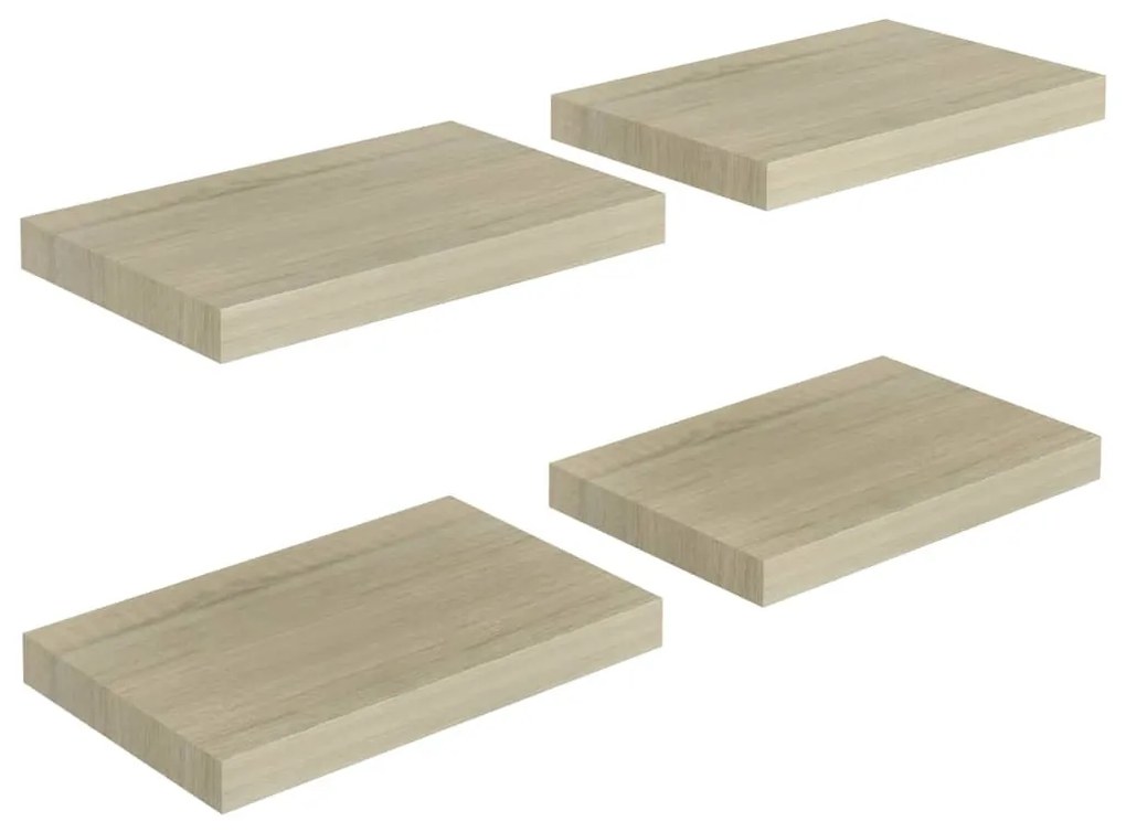 4 db tölgyszínű MDF lebegő fali polc 40 x 23 x 3,8 cm