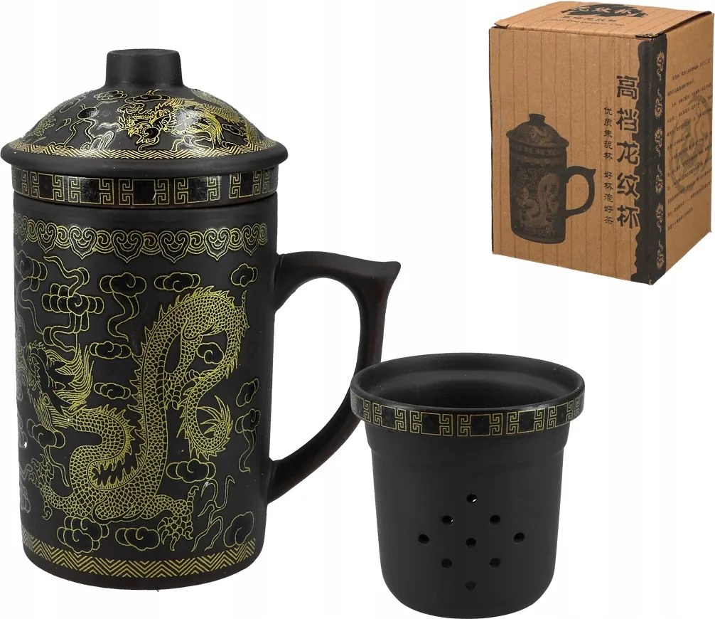 Kerámia bögre szűrővel és fedővel, színváltós.