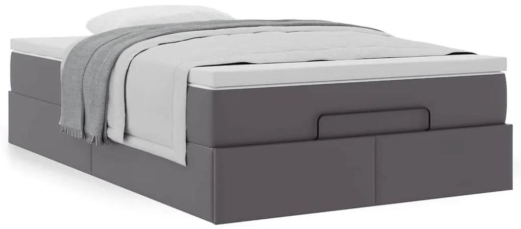 Ottomán ágykeret matraccal Szürke 120x190 cm műbőr 120x190 cm