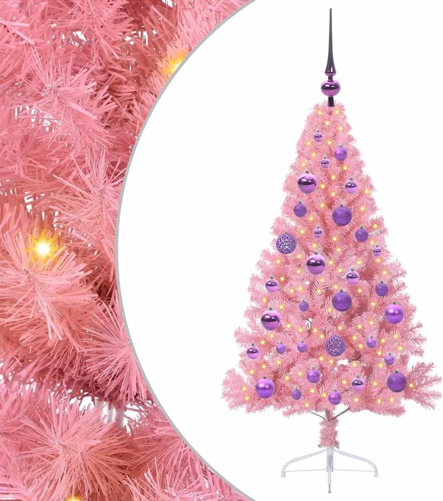 vidaXL Mesterséges, előre világított karácsonyi fa Rózsaszín 120 cm