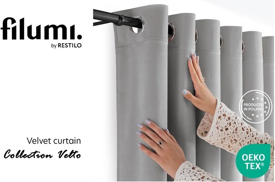 Szürke bársony dimout (részleges sötétítő) függöny 400x270 cm Velto – Filumi