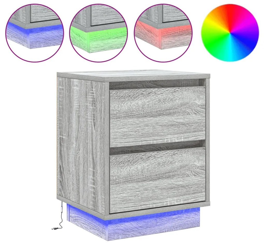Éjjeli Szekrények LED Világítással 2 db Szürke Sonoma 39x34.5x50 cm
