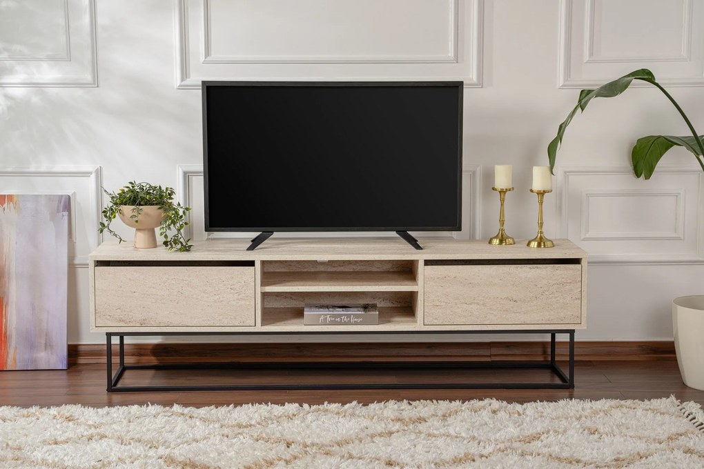 TV szekrény Escape 180 -Fekete, Travertine