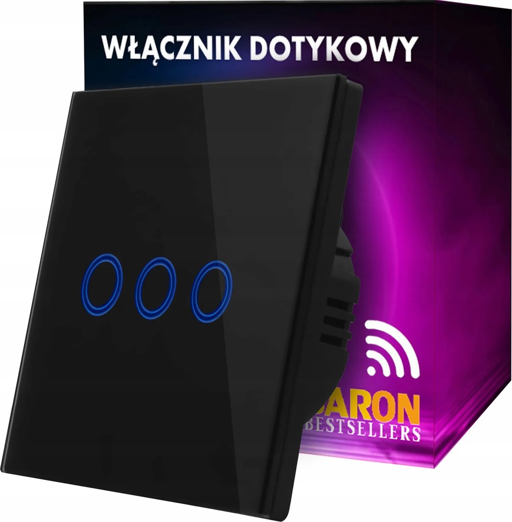 Érintőkapcsoló Wifi tripla üveg Fekete Rf+wifi Ewelink Baron