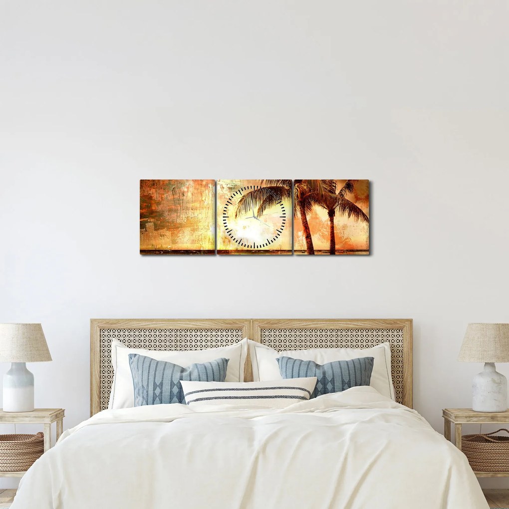 Kép - pálmafák a tengerparton (órával) (90x30 cm)